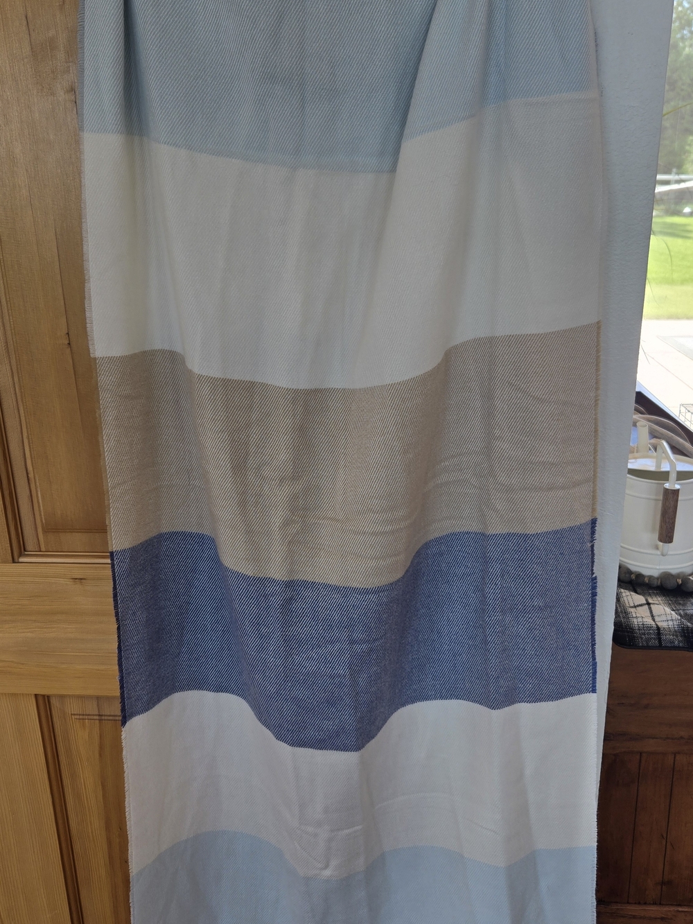 J. Crew Striped Blue, Beige and White Curtain Panel